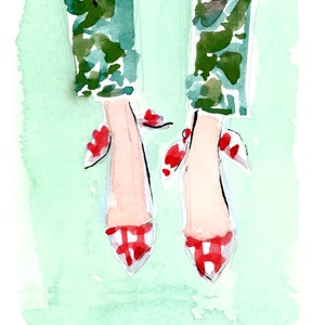 Art Print: Gingham Pumps {Cute Wall Art, Home Decorating, Original Painting, Watercolor, Wall Decor, Interior Design, Decorating Ideas}