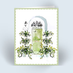 Sage Topiary Door Folded Cards {Stationary Notecards, Personalized, Custom, Drawing, Girly, Realtor Cards, Housewarming, Closing Gift}
