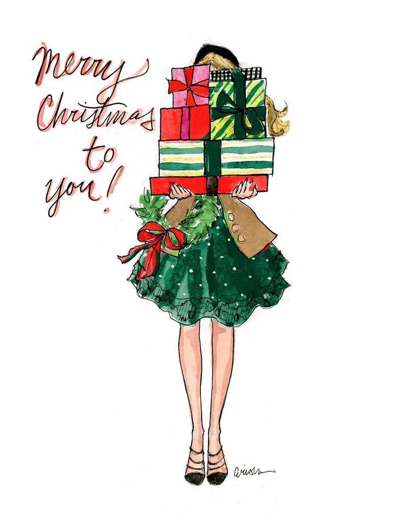 Set of Illustrated Christmas Cards: Bearing Gifts Fashion Christmas Card image 2