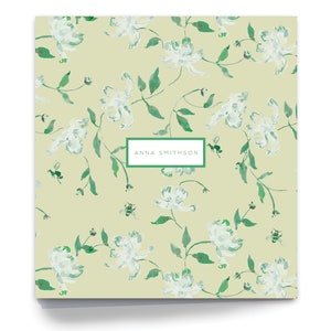May include: A light yellow background with a repeating pattern of white flowers and green leaves. The text "ANNA SMITHSON" is centered in a green rectangle.