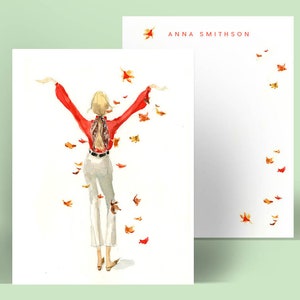 Personalized Stationery: Giving Thanks for Fall {Stationary Notecards, Personalized, Watercolor, Custom, Fashion Drawing, Girly} xxx