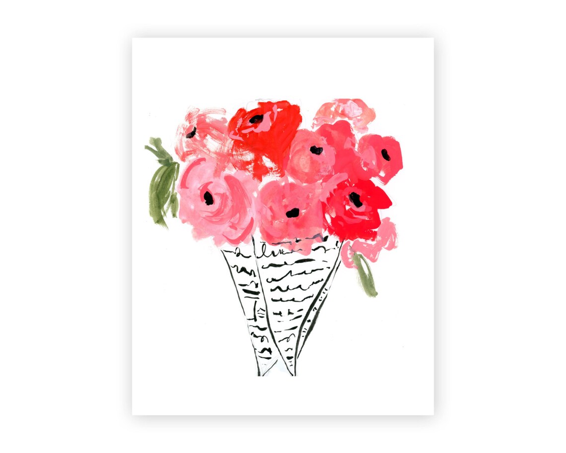 Art Print Newsprint Bouquet cute Wall Art Home Decorating Etsy