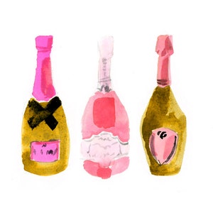 Bar Cart Art: Pink and Gold Champagne {Cute Wall Art, Home Decorating, Painting, Watercolor, Wall Decor, Interior Design, Apartment Decor}