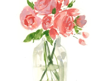 Floral Art Print Pink Flowers In Glass Vase Cute Wall Art Etsy