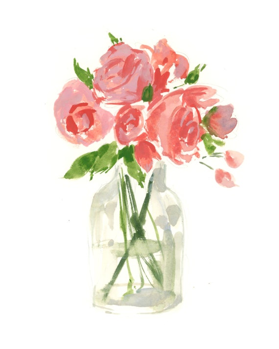 Estampado de arte floral: Flores rosas en jarrón de vidrio - Etsy México Estampado de arte floral: Flores rosas en jarrón de vidrio - Etsy México