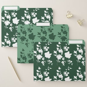 File Folders: Hunter Green Silhouette Floral