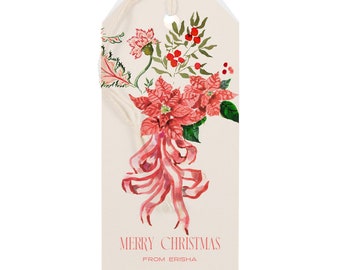Personalized Christmas Gift Tags: Pink Poinsettia {Holiday Gift Tags}