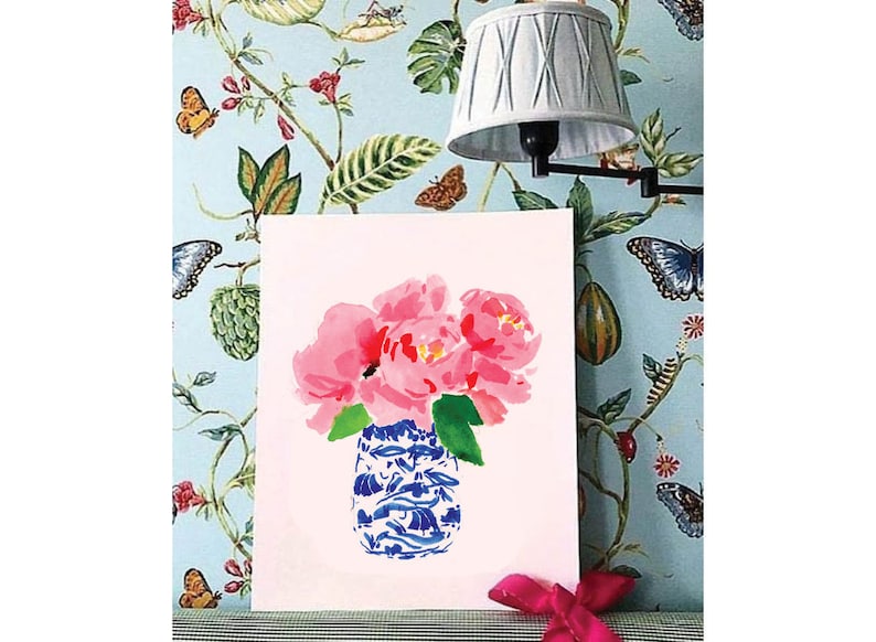 Peony Print Art Print Peonies in a Ginger Jar cute Wall Art Etsy
