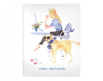 Personalized 8.5x11 Notebook: Sitting in Stripes with Golden Retriever {Illustrated Notebook, Fashion Notebook, spiral Journal}