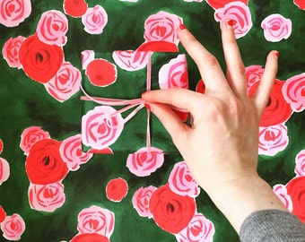 Wrapping Paper: Pink and Red Rose on Hunter Green {Christmas, Holiday, Birthday, Gift Wrap}