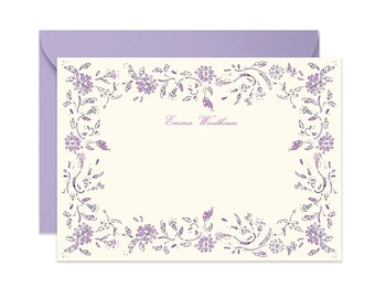 Frenchie Purple Stationery {Stationary Notecards, Personalized, Watercolor, Monogram, Custom, Girly}
