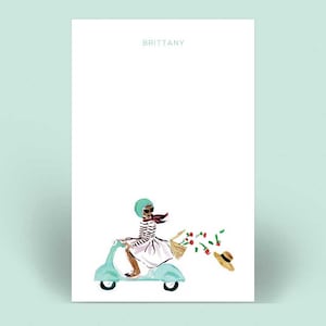 Personalized Notepad: Mint Vespa Girl {Paper Notepad, To Do List, Fashion Illustration, Office Organization, Office Supplies, Grocery List}