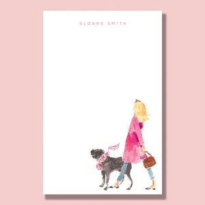 Personalized Notepad: Pink Coat Headband Girl with Black Lab {To Do List, Illustration, Office Organization, Office Supplies Grocery}