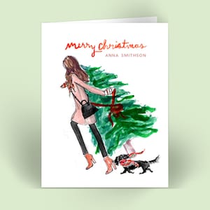 Personalized Christmas Cards: Merry Tree Toter Black Dachshund