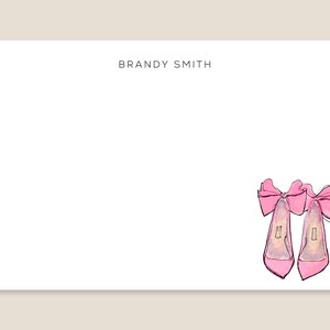 A9 Size Cards: Pink Bow Shoes {Stationary Notecards, Personalized, Watercolor, Custom, Fashion Drawing, Girly}