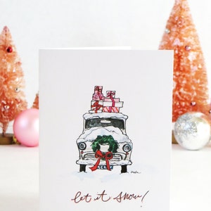 Set of Illustrated Christmas Cards: Retro Christmas Car { Fashion Christmas Card }