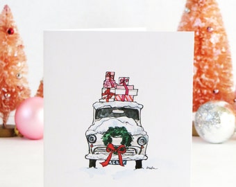 Set of Illustrated Christmas Cards: Retro Christmas Car { Fashion Christmas Card }