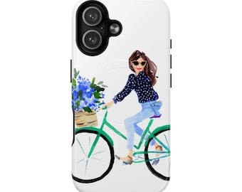 Magsafe Compatible Nantucket Bike Girl Phone Case, Tough Magnetic Cases