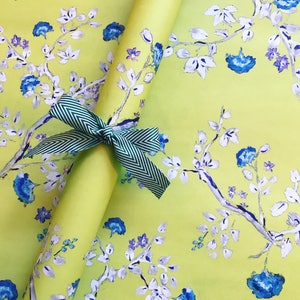 New! Chic Wrapping Paper: Chartreuse Chinoiserie Gift Wrap (blue and green wrapping paper) {Christmas, Holiday, Birthday, Gift Wrap}