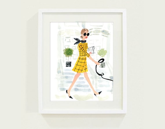 Art Print Wall Art: NYC Stroll {cute art print, cute wall art, city wall art, pink art print}