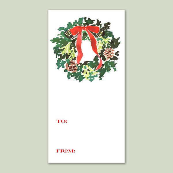 Personalized Christmas Gift Stickers: Pine Bow Wreath