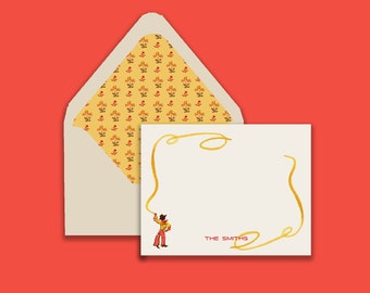 Personalized Stationery: Cowboy {Stationary Notecards, Personalized, Watercolor, Custom, Fashion Drawing, Girly}