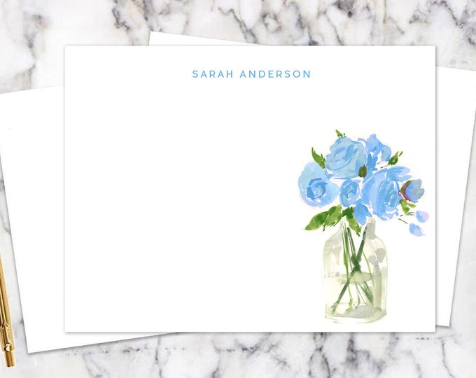 Personalized Stationery: Light Blue Flowers in a Glass Vase stationary ...
