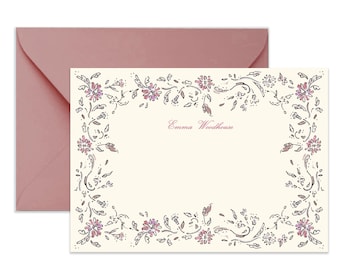 Frenchie Cranberry Stationery {Stationary Notecards, Personalized, Watercolor, Monogram, Custom, Girly}