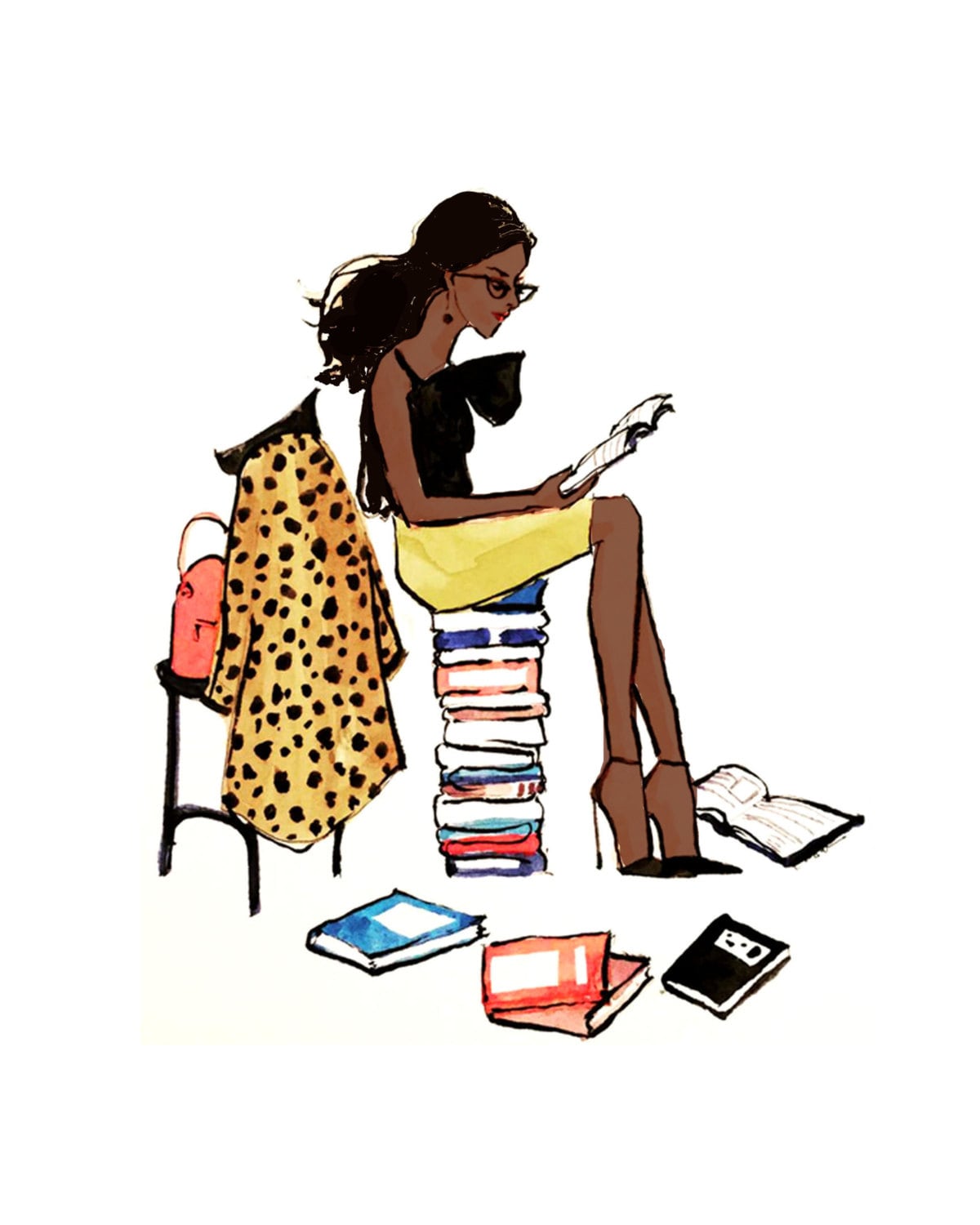 Art Print the Retromodern Reader cute Wall Art Home Etsy