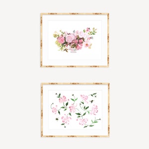 Peony Florals Print Set Blush: Two Art Prints {Cute Wall Art, Home Decorating, Original Painting, Watercolor, Girly}
