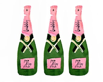 Bar Cart Art: Champagne Trio {Cute Wall Art, Home Decorating, Original Painting, Watercolor, Wall Decor, Interior Design, Decorating Ideas}