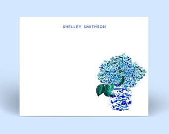 Cute Gift for Mom: Personalized Stationery Hydrangeas in a Ginger Jar {Stationary Notecards, Personalized, Watercolor, Monogram, Custom}