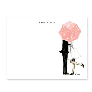 Personalized Stationery Set: Behind the Umbrella Peach {Stationary Notecards, Personalized, Watercolor, Custom, Fashion Drawing, Girly}