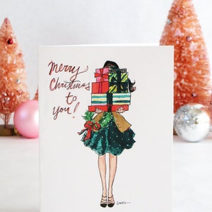 Set of Illustrated Christmas Cards: Bearing Gifts Fashion Christmas Card image 1