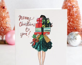 Set of Illustrated Christmas Cards: Bearing Gifts { Fashion Christmas Card }