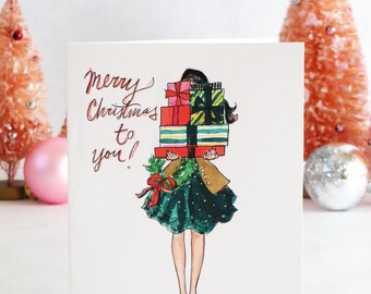 Set of Illustrated Christmas Cards: Bearing Gifts { Fashion Christmas Card }