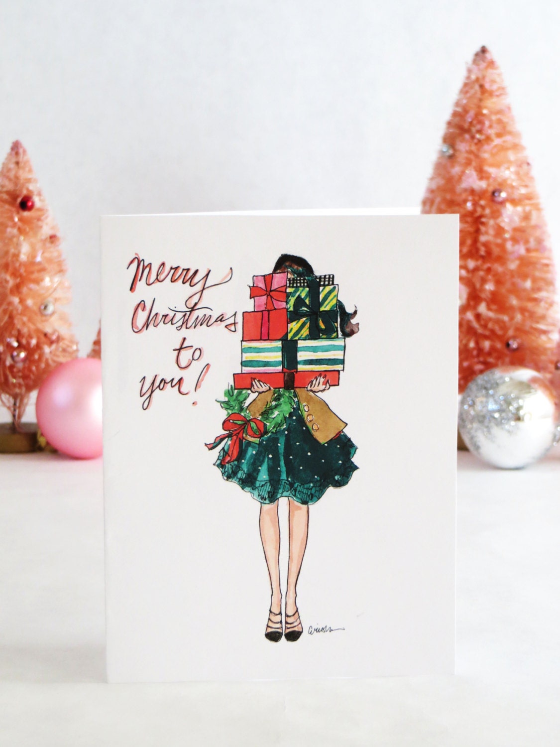 Set of Illustrated Christmas Cards Bearing Gifts Fashion Etsy
