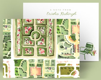 Personalized Stationery: French Gardens {Stationary Notecards, Personalized, Watercolor, Custom, Fashion Drawing, Girly}