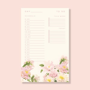 Daily Schedule Notepad: Vintage Pink Dahlias {Paper Notepad, To Do List, Illustration, Office Organization, Office Supplies, Grocery List}