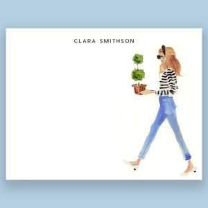 Custom Stationery Girl: Topiary Girl {Stationary Notecards, Personalized, Watercolor, Custom, Fashion Drawing, Girly}