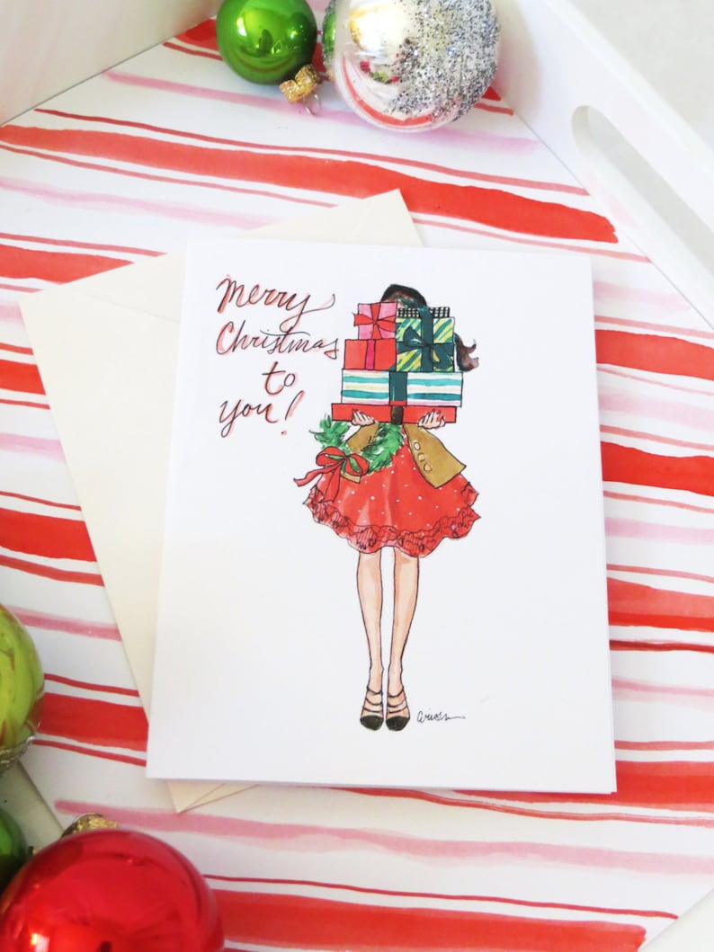 Set of Illustrated Christmas Cards: Bearing Gifts Fashion Christmas Card image 6