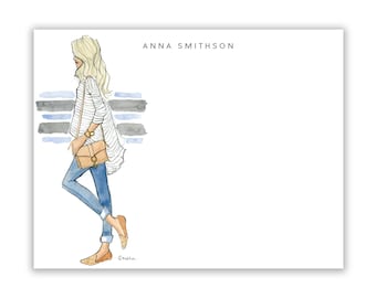Personalized Stationery: Casual Kicks {Stationary Notecards, Personalized, Watercolor, Custom, Fashion Drawing, Girly}