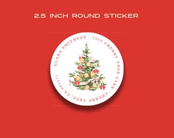 2.5" Round Address Label: Little Women Red Tree