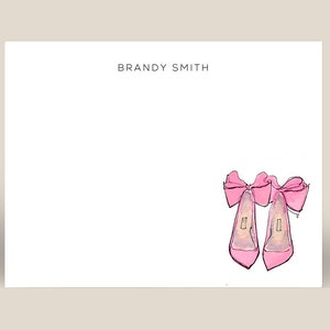 Personalized Stationery: Pink Bow Shoes {Stationary Notecards, Personalized, Watercolor, Custom, Fashion Drawing, Girly}