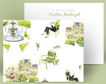 Personalized Stationery: Paris Garden Toile {Stationary Notecards, Personalized, Watercolor, Custom, Fashion Drawing, Girly}