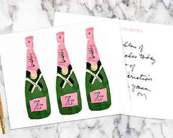 Personalized Stationery Notecards: Champagne Trio {Stationary Notecards, Personalized, Watercolor, Custom, Fashion Drawing, Girly}