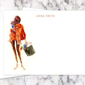 Custom Stationery Girl: Back to School {Stationary Notecards, Personalized, Watercolor, Custom, Fashion Drawing, Girly}