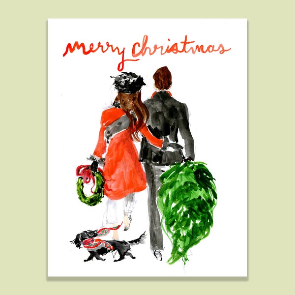 Holiday Christmas Cards: Christmas Couple Black Dachshund { Fashion Christmas Card }