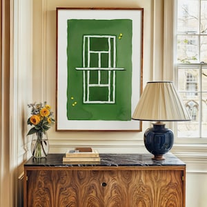Art Print: Tennis Court {Cute Wall Art, Home Decor, Painting, Watercolor, Apartment, Decorating}
