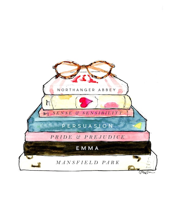 Books Watercolor Painting Print Stack of Books Literature Art Book Lover  Illustration Watercolor Art Print, 8x10 